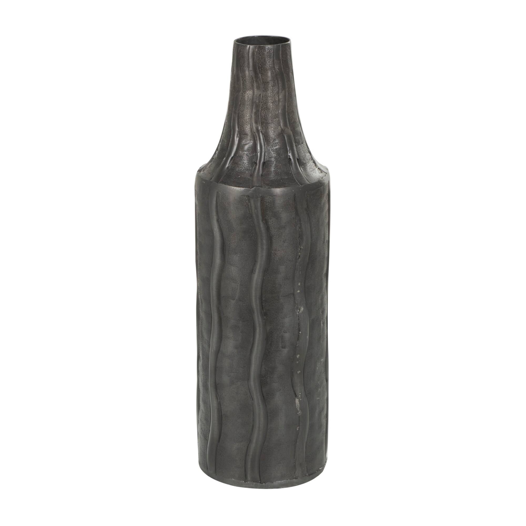 15" Black Metal Snakeskin Inspired Vase with Dimensional Wavy Accents